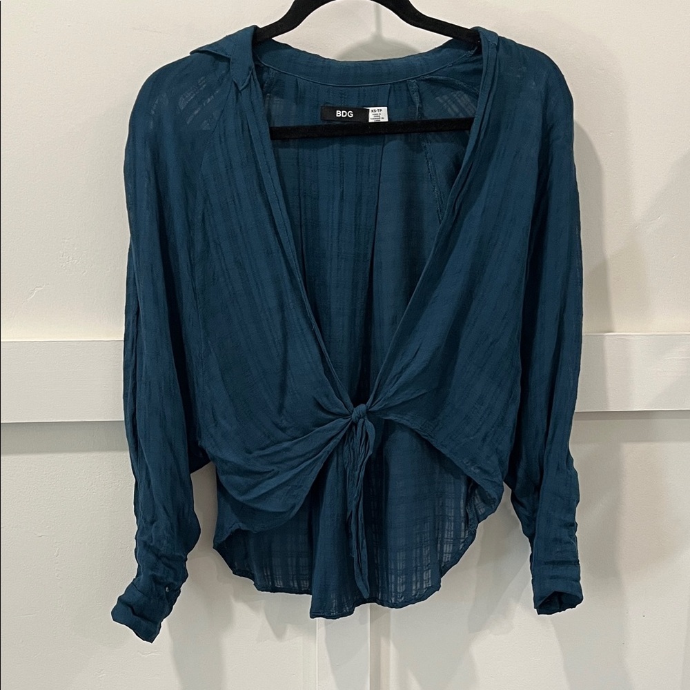 BDG Deep Teal Front Tie Blouse